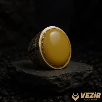 Damla Kehribar Gümüş Yüzük