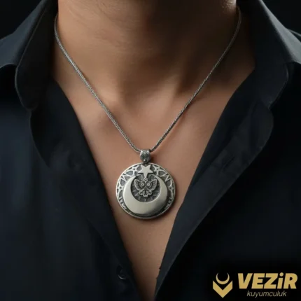 Çift Başlı Kartal Gümüş Madalyon Kolye