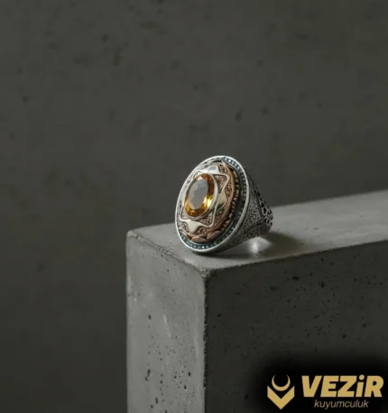 Sitrin Taşlı El Yapımı Gümüş Yüzük