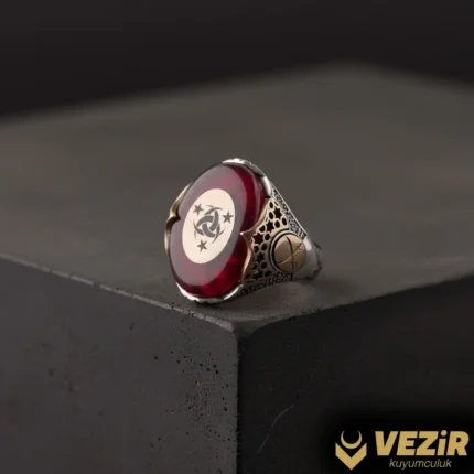 Teşkilat-ı Mahsusa Kırmızı Taşlı Gümüş Yüzük