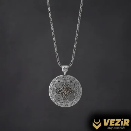 Dört Sureli Gümüş Kolye