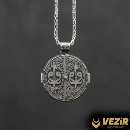 Elif Vav kapaklı Madalyon Kolye