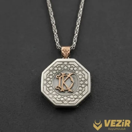 Sekizgen Gümüş Madalyon Kolye