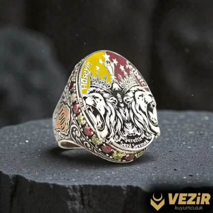 Çift Başlı Aslan Gümüş Yüzük